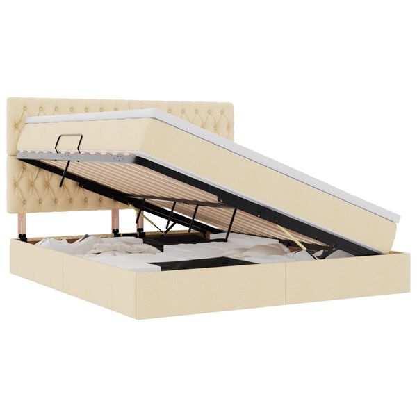 vidaXL Opbergbed met LED met matras Cr&egrave;me 160 x 200 cm Polyester