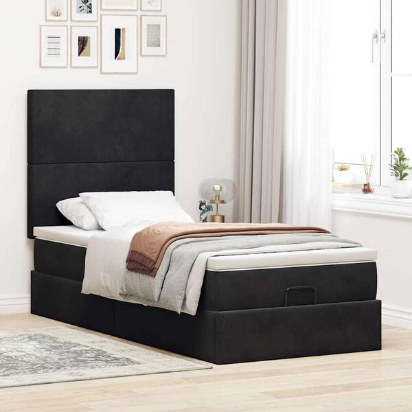 vidaXL Ottoman bed met matrassen 100x200cm fluweel zwart