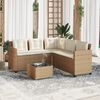 vidaXL Tuinbank met tafel en kussens L-vormig poly rattan beige