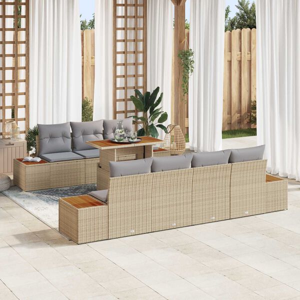 vidaXL Tuin Sofa Set met kussen 8 pcs Beige Poly riet
