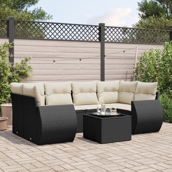 vidaXL 7-delige Loungeset met kussens poly rattan zwart