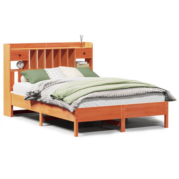 vidaXL Bed met boekenkast zonder matras grenenhout wasbruin 150x200 cm