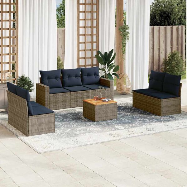 vidaXL 8-delige Loungeset met kussens poly rattan grijs