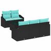 vidaXL Bankstel met kussen 6 pcs Zwart en Turquoise poly rattan