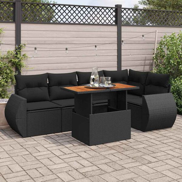 vidaXL 6-delige Loungeset met kussens poly rattan zwart