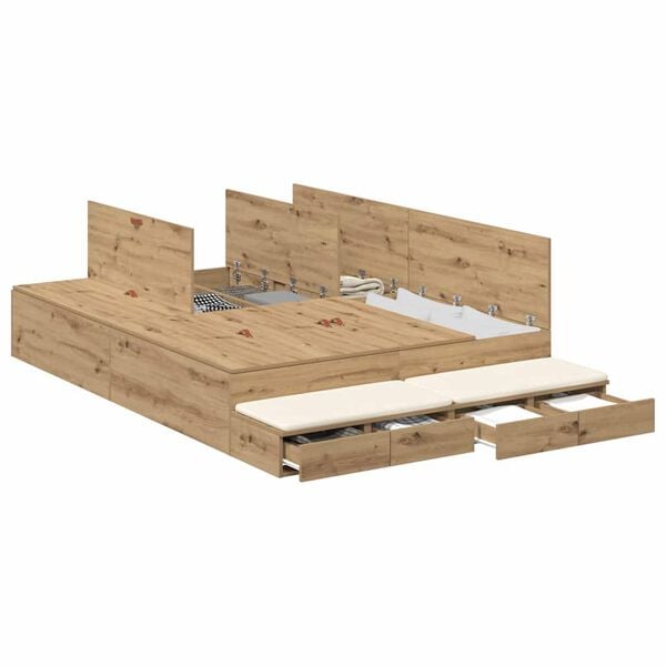 vidaXL Opbergbedframe met lade Artisan Eiken 140 cm Bewerkt hout