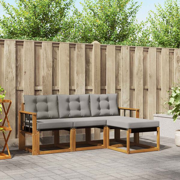 vidaXL Buiten bankenset met kussen 4 pcs Natuurlijk en Lichtgrijs