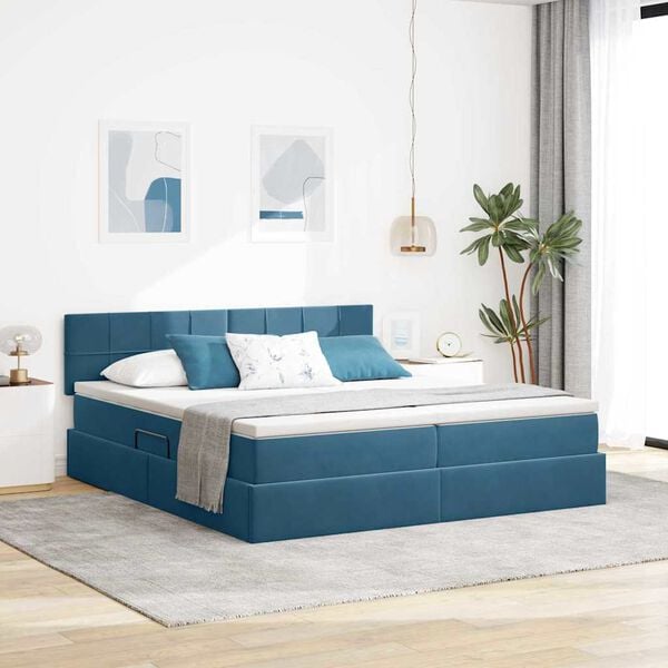 vidaXL Bed met LED-striplichten Donkerblauw 180 x 200 cm Fluweel