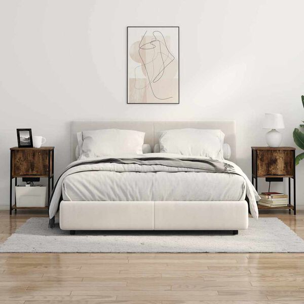 vidaXL Nachtkastje Gerookt eiken 38 x 31 x 61 cm Bewerkt hout