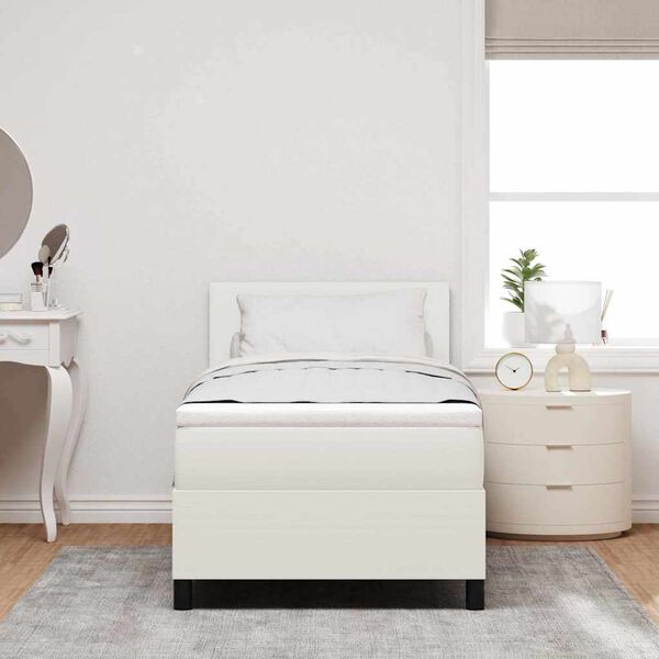 vidaXL Boxspring bed Cr&egrave;me en Wit 203 x 80 x 88 cm Katoenen stof