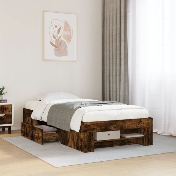 vidaXL Bedframe zonder matras hout gerookt eikenkleurig 75x190 cm