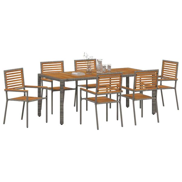 vidaXL Tuin Eetset 7 pcs Grijs 190 x 90 x 75 cm poly rattan