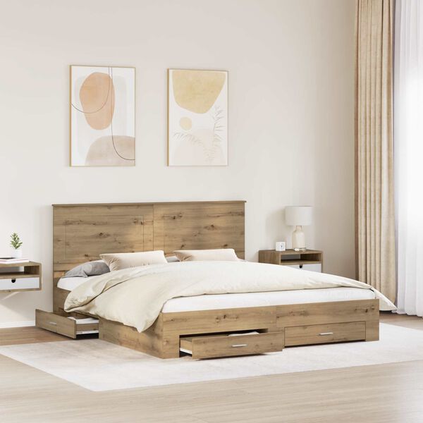 vidaXL Bedframe met hoofdeinde Artisan Eiken 180 x 200 cm Bewerkt hout