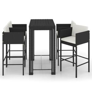 vidaXL 5-delige Tuinbarset met kussens poly rattan zwart