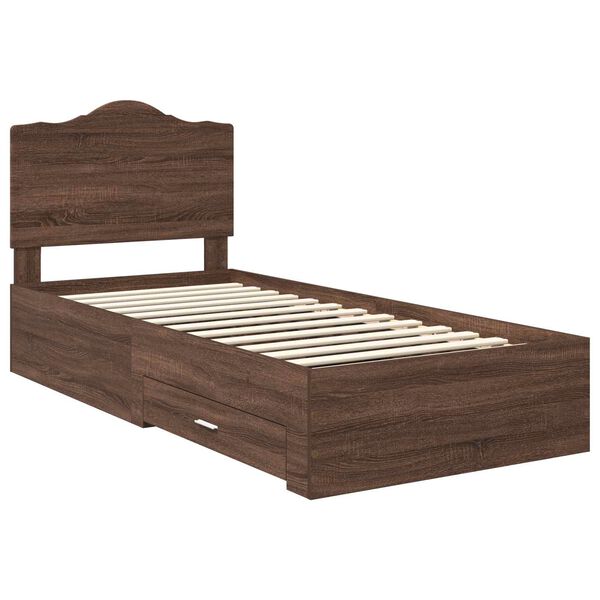 vidaXL Bedframe met hoofdeinde Bruin Eiken 75 x 190 cm Bewerkt hout