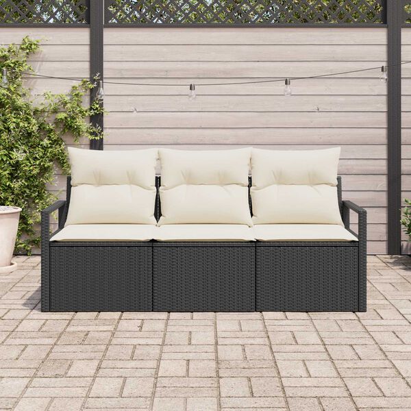vidaXL Tuinbankenset met kussen 3 pcs Zwart en Wit poly rattan
