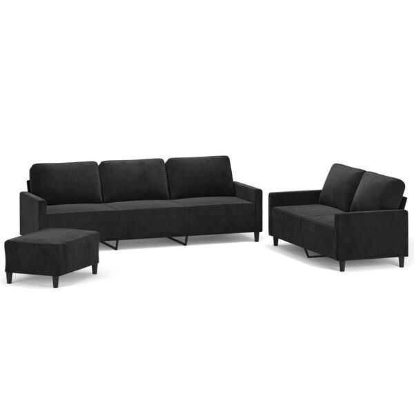 vidaXL 3-delige Loungeset met kussens fluweel zwart