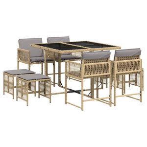 vidaXL 9-delige Tuinset met kussens poly rattan gemengd beige