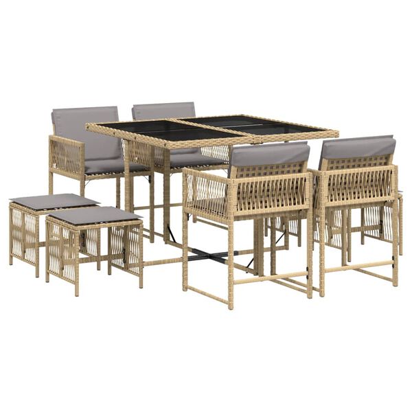 vidaXL 9-delige Tuinset met kussens poly rattan gemengd beige