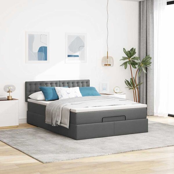 vidaXL Bed poef met matras en LED's 140x200 cm stof donkergrijs