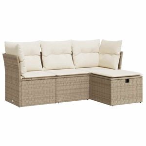 vidaXL 4-delige Loungeset met kussens poly rattan beige