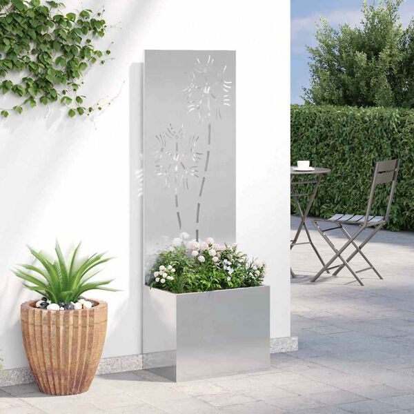 vidaXL Tuin Privacy Screen Bloemen Zilver 50 x 140 cm Roestvrij staal
