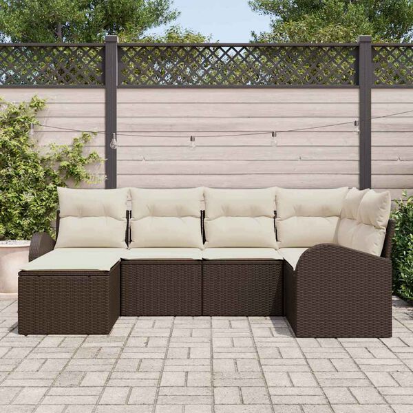 vidaXL Tuin Sofa Set met kussen 6 pcs Bruin Poly riet