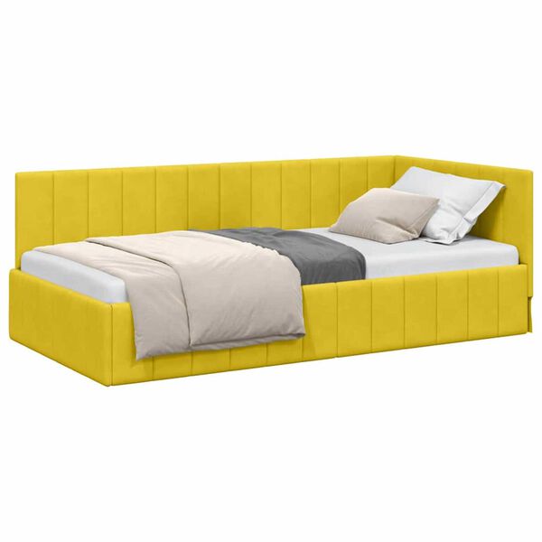 vidaXL Hoekbedframe met hoofdeinde Geel 90 cm x 190 cm Fluweel
