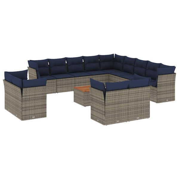 vidaXL 14-delige Loungeset met kussens poly rattan grijs