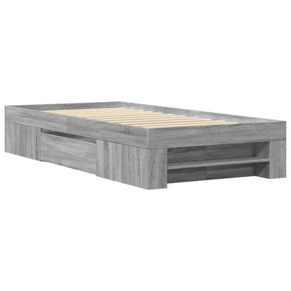 vidaXL Bedframe bewerkt hout grijs sonoma eikenkleurig 75x190 cm