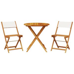 vidaXL 3-delige Bistroset stof en massief hout cr&egrave;mewit