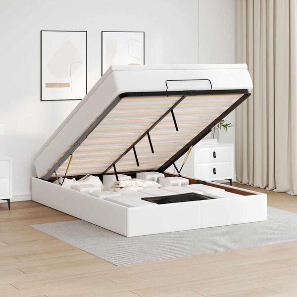 vidaXL Ottoman bed met matras 140x190cm kunstleer wit