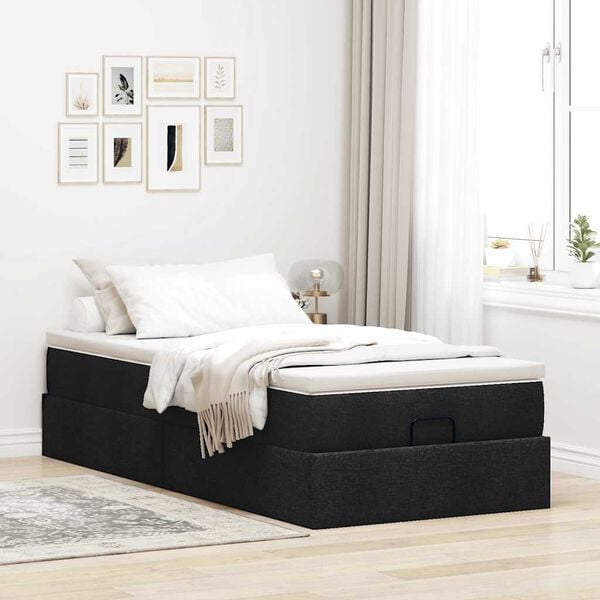 vidaXL Ottoman bed met matras 90x200cm stof zwart