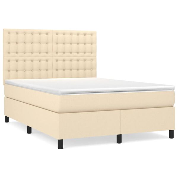 vidaXL Boxspring met matras stof cr&egrave;mekleurig 140x190 cm