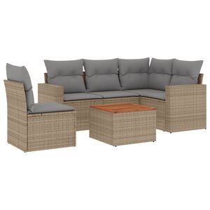vidaXL 6-delige Loungeset met kussens poly rattan gemengd beige
