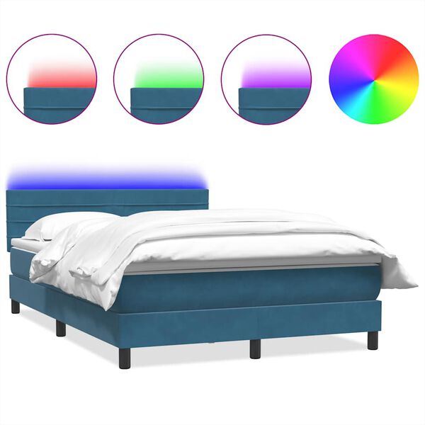 vidaXL Boxspring met matras en LED fluweel donkerblauw 160x220 cm