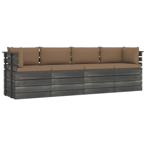 vidaXL Tuinbank 4-zits met kussens pallet massief grenenhout