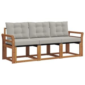 vidaXL Buiten bankenset met kussen 3 pcs Natuurlijk en Lichtgrijs