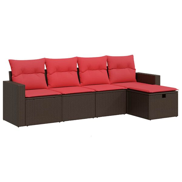 vidaXL 5-delige Loungeset met kussens poly rattan bruin