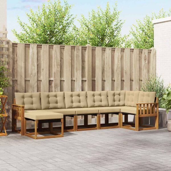 vidaXL Buiten bankenset met kussen 7 pcs Natuurlijk en Beige