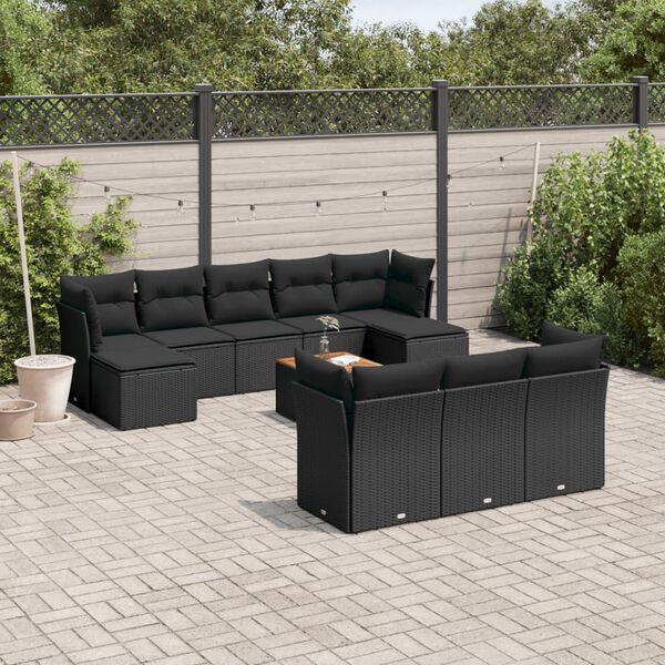 vidaXL 11-delige Loungeset met kussens poly rattan zwart