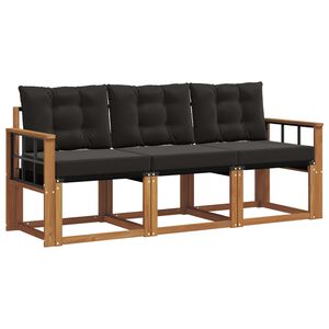 vidaXL Buiten bankenset met kussen 3 pcs Natuurlijk en Zwart