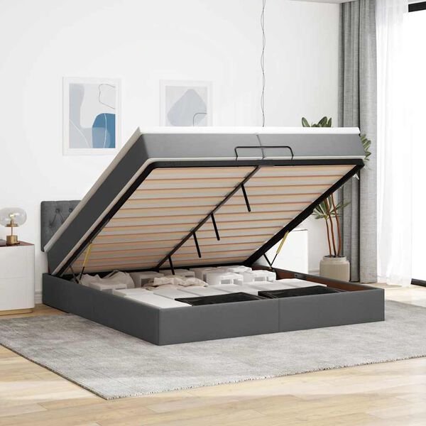 vidaXL Ottoman bed met matras 200x200 cm stof donkergrijs