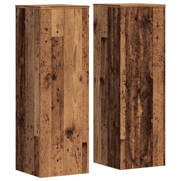 vidaXL Plantenstandaards 2 st 33x33x100cm bewerkt hout oud houtkleurig