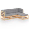 vidaXL 4-delige Loungeset met kussens massief grenenhout