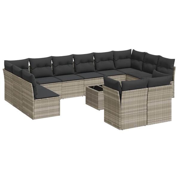 vidaXL 13-delige Loungeset met kussens poly rattan lichtgrijs