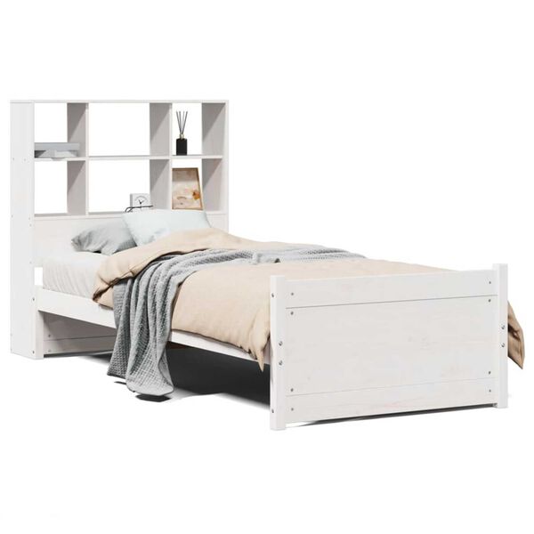 vidaXL Bed met boekenkast zonder matras grenenhout wit 90x200 cm