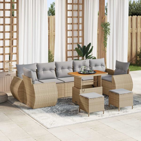 vidaXL Tuin Sofa Set met kussen met opslag 10 pcs beige en lichtgrijs