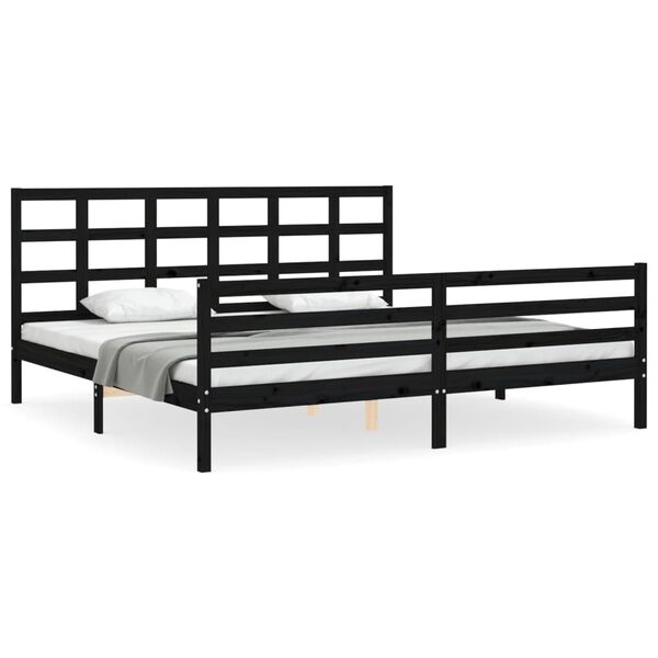 vidaXL Bedframe met hoofdbord massief hout zwart 200x200 cm