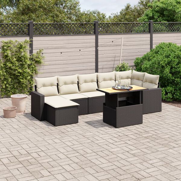 vidaXL 8-delige Loungeset met kussens poly rattan zwart